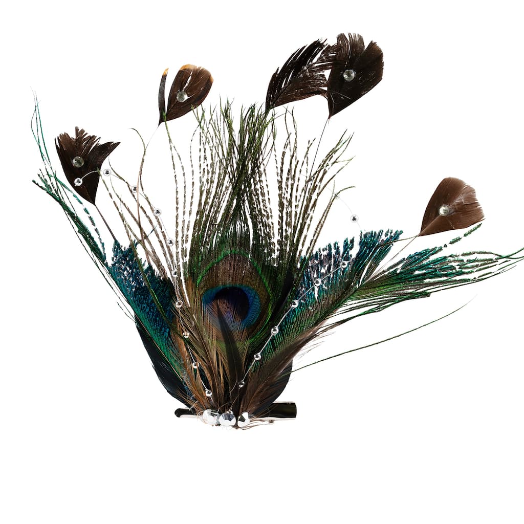 Peacock Ocelli Feather Clip-On Christmas Ornament -6" - Brown, Green and Blue