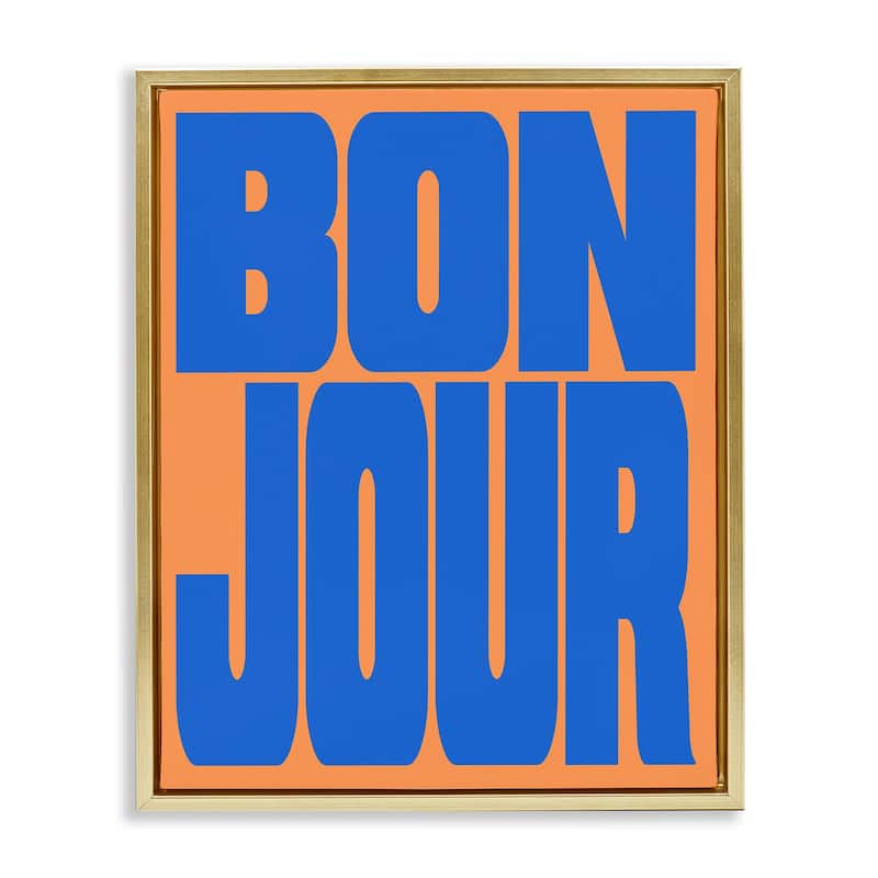 Stupell Bonjour Blue & Orange Framed Floater Canvas Wall Art Design By House of Lulu - 17 x 21 - Gold