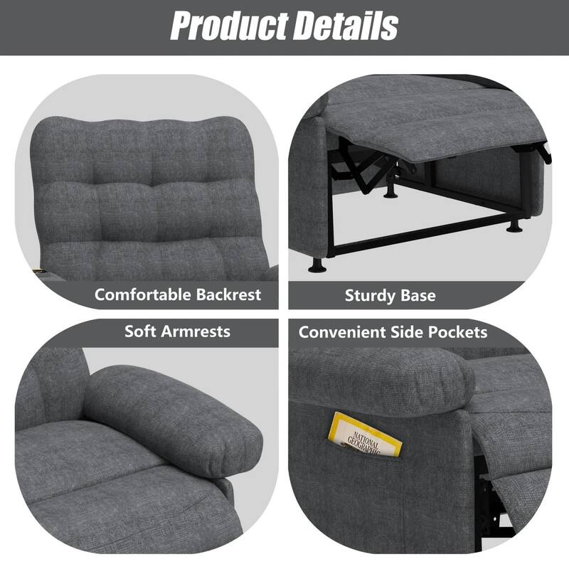 Breathable Fabric Recliner With Remote Control ,Side Pockets ,Adjustable Backrest And Footrest