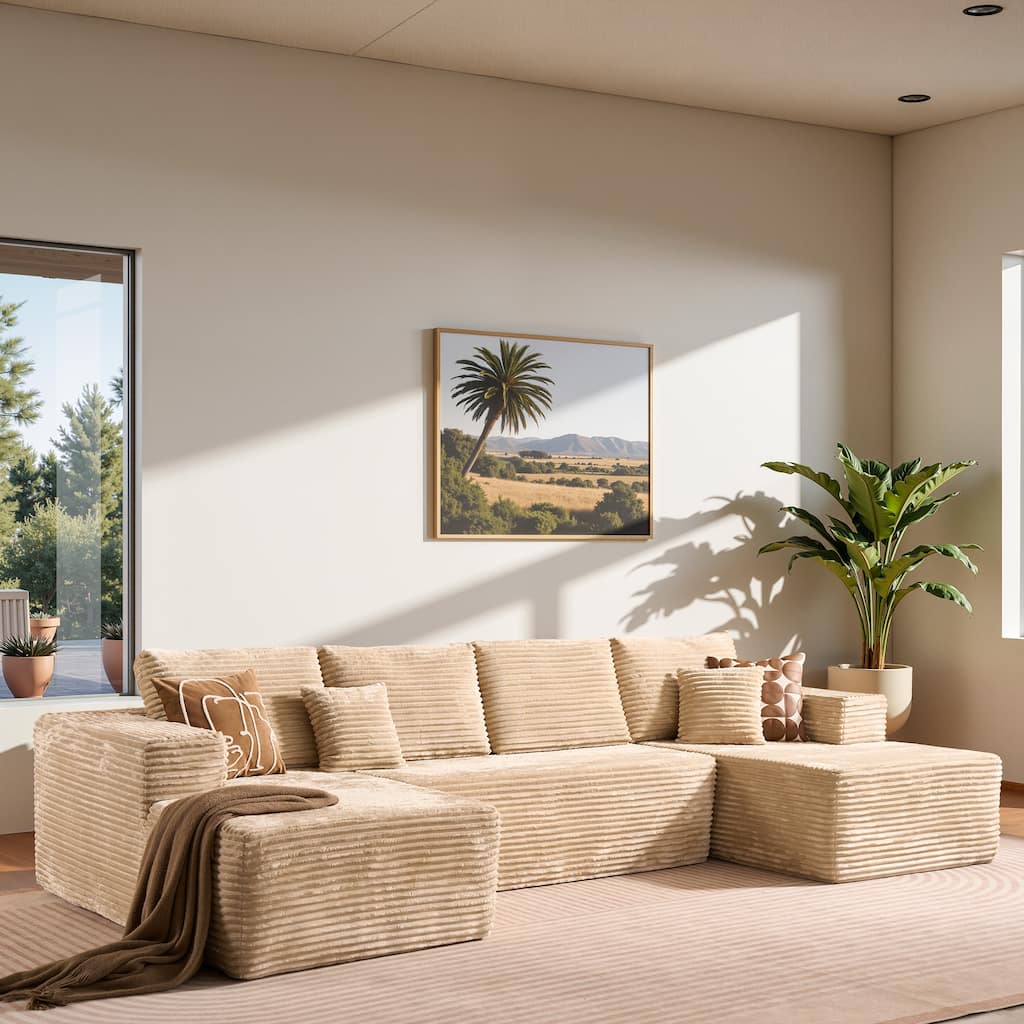 HOOOWOOO U-Shaped Plush Corduroy Modular Sectional Sofa with Chaise Lounge