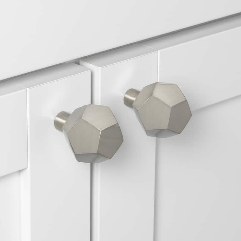 GlideRite 1-1/2 Inch Satin Nickel Solid Faceted Cabinet Knobs (10-Pack) - Satin Nickel