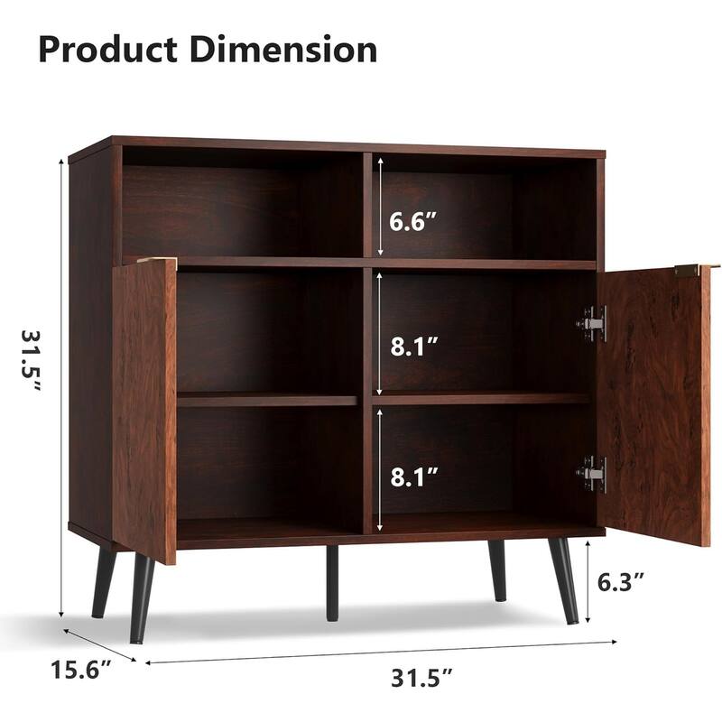 Sideboard Buffet Cabinet with Storage, Wooden Cabinet with 2 Open Shelves, Burl Texture, Coffee Bar for Dining Room