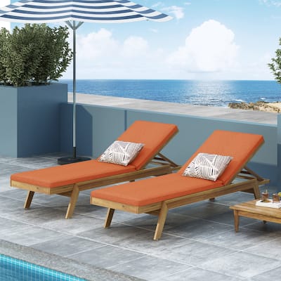 Caily Outdoor Acacia Wood Outdoor Chaise Lounge with Cushions by Christopher Knight Home