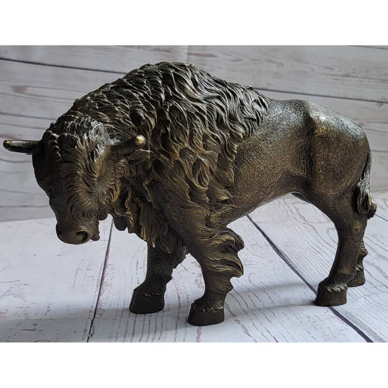 American Buffalo Imitative Bull Bison Bronze Metal Figure Figurine Sculpture Statue Western Decor 8 Inches X 11 Inches