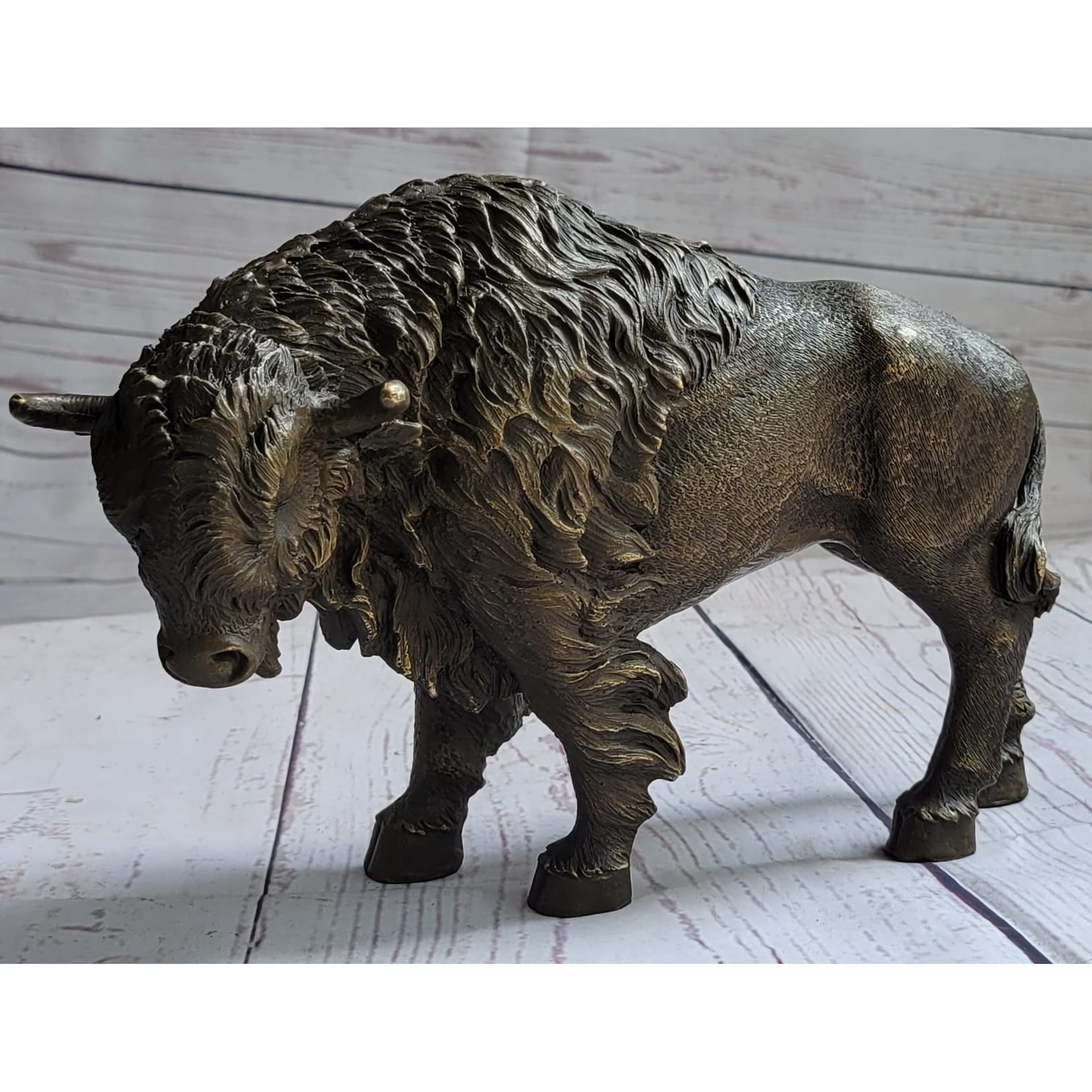 American Buffalo Imitative Bull Bison Bronze Metal Figure Figurine Sculpture Statue Western Decor 8 Inches X 11 Inches