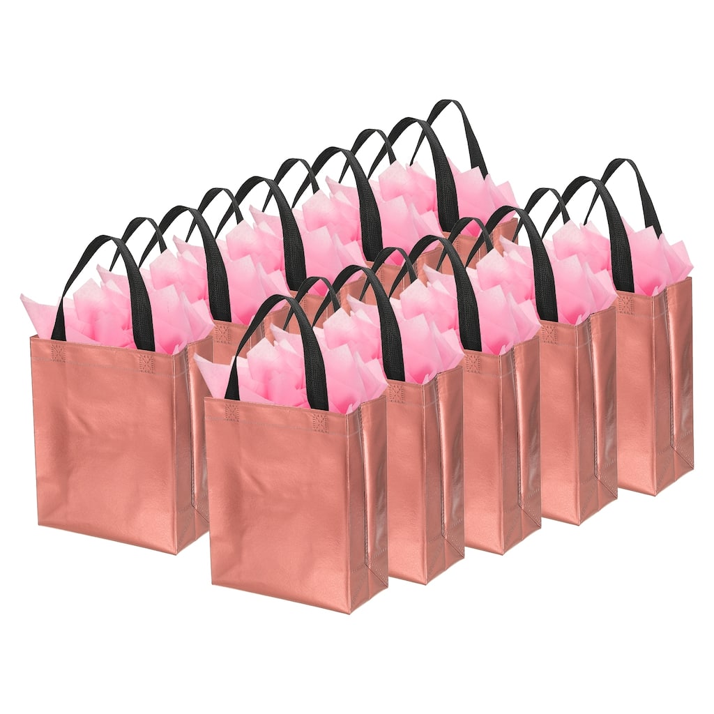 Gift Bags with Tissue, 12 Set 8" Reusable Non-Woven Gift Goodie Bags - 10"x8"x4"