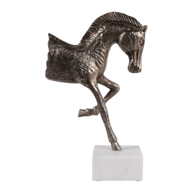 Decorative Horse Figurine Sculpture on Marble Base - 13.5"