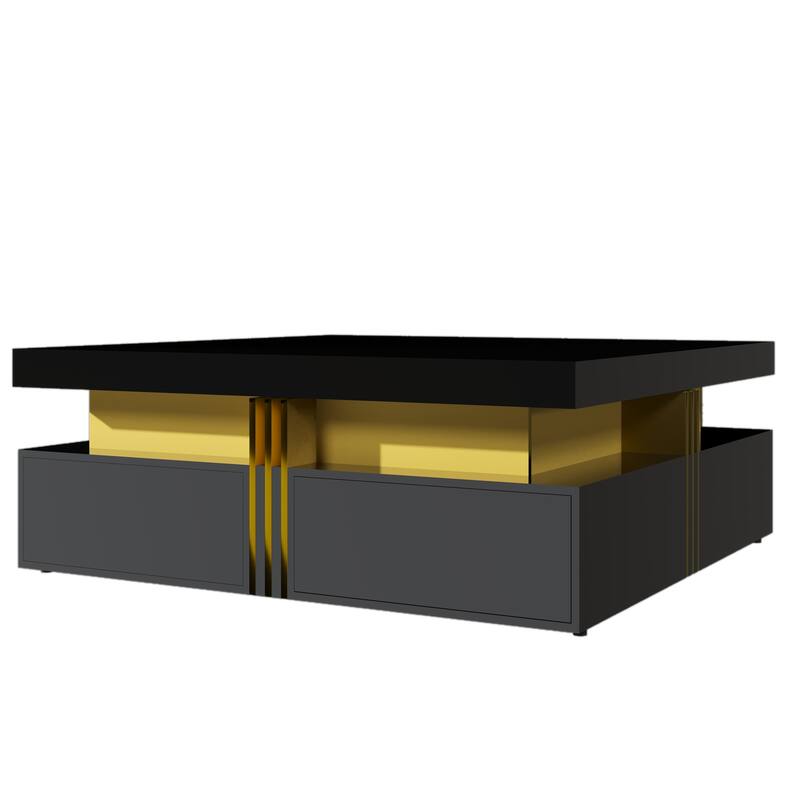 Modern Glossy Square Storage Coffee Table with Drawers