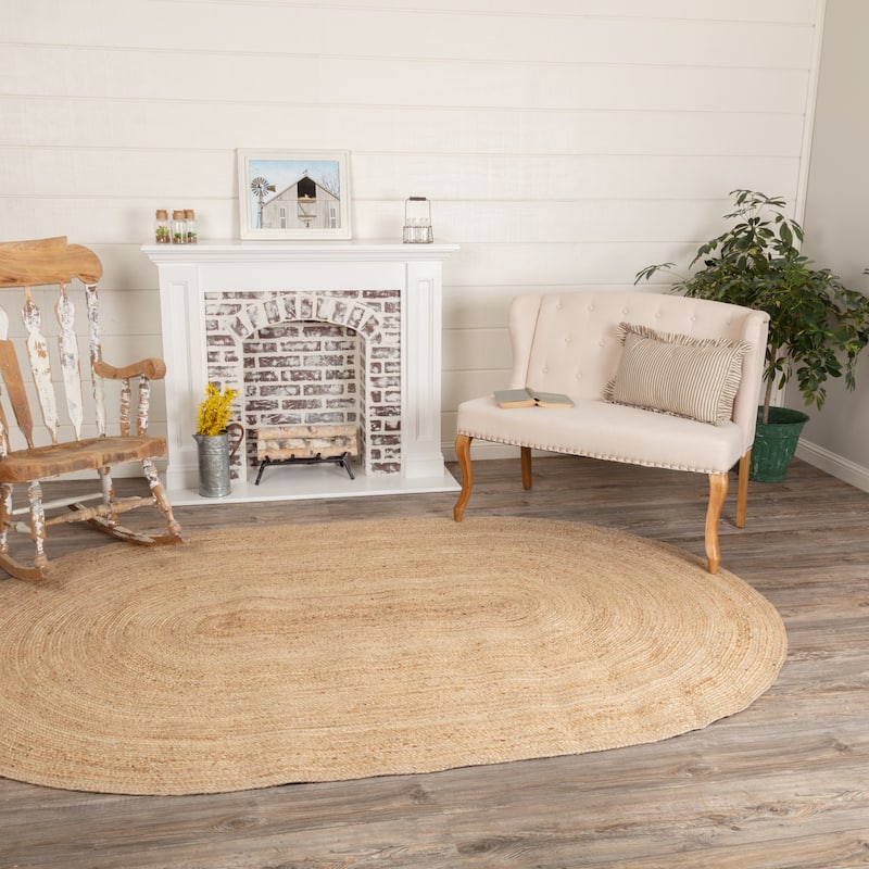Natural Jute Rug Oval w/ Pad 72x108 - 6' x 9' - 6' x 9' - Natural Jute