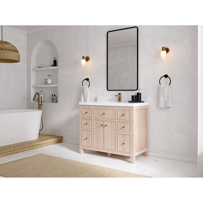 Willow Collections 42 x 22 Sonoma White Oak Wood Single Sink Bathroom Vanity with Quartz or Marble Countertop
