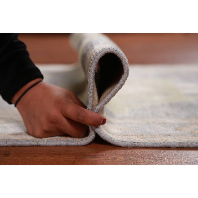 Hand Knotted Oriental 100% Wool Carpet Transitional Floral Greys & Charcoal Oushak Runner Rug - 11' 10'' X 3' 0''