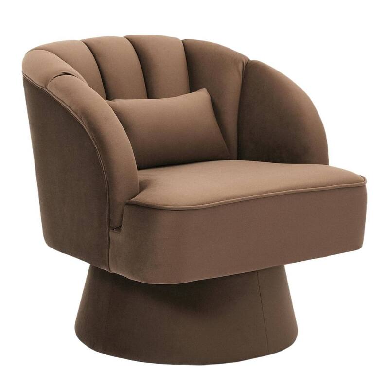 Velvet Upholstered 360° Swivel Accent Chair, Barrel Lounge Chair for Living, Bedroom Reading Nook - Brown
