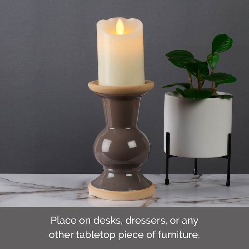 Elements Gray Ceramic Candle Holder, 7 Inch