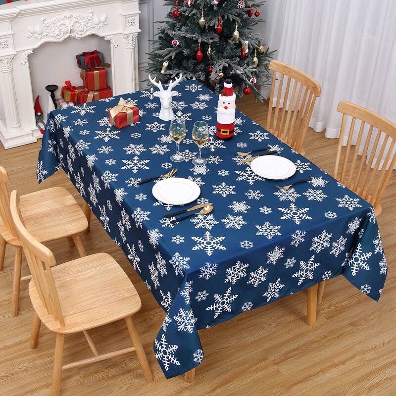 Christmas Rectangular Tablecloth Xmas Table Covers for Kitchen Dining Room Table Decor, Blue - 60"*102"