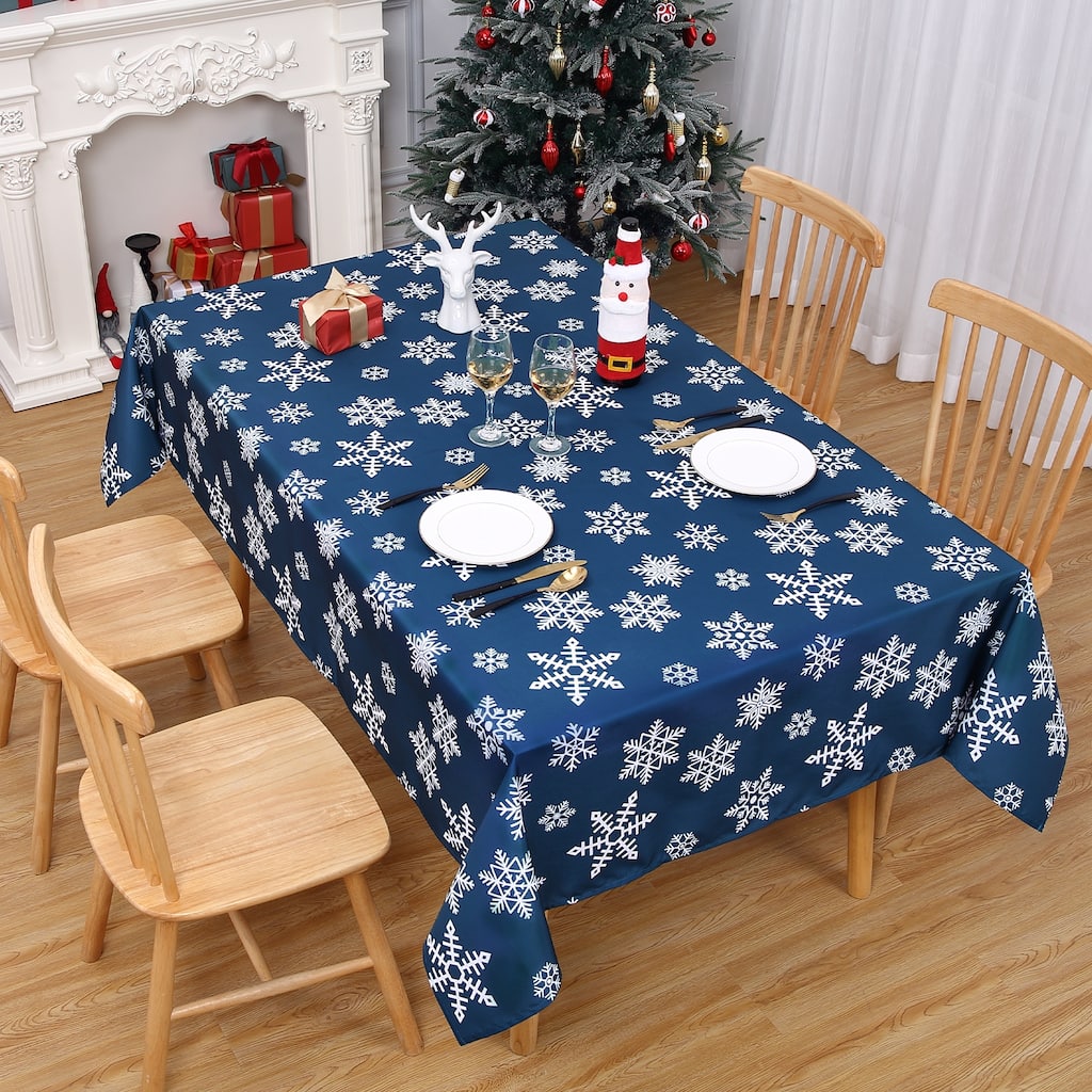 Christmas Rectangular Tablecloth Xmas Table Covers for Kitchen Dining Room Table Decor, Blue