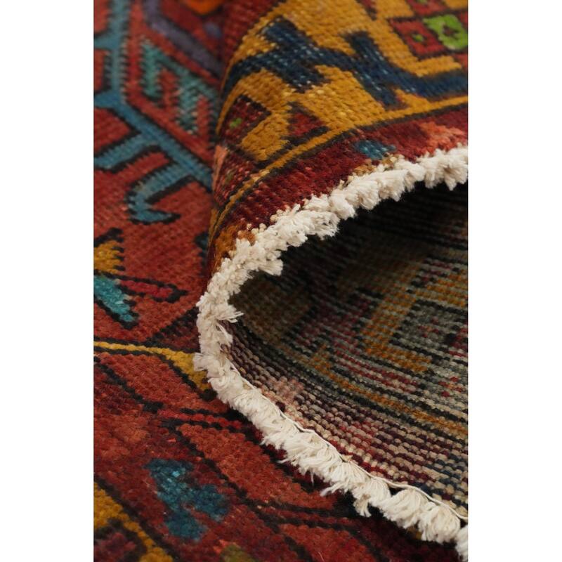 Hand Knotted Oriental 100% Wool Carpet Traditional Geometric Oranges & Rust Heriz Runner Rug - 10' 5'' X 3' 0''