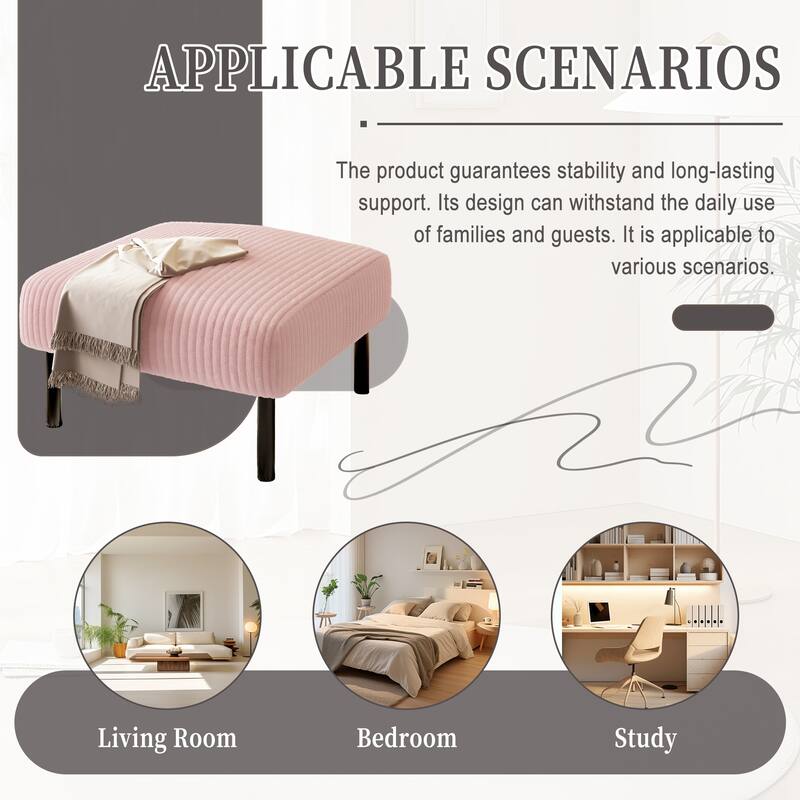 Small Ottoman Footstool with Legs, Corduroy Fabric Ottoman Foot Stool with Soft Padded seat