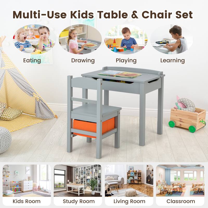 Gymax Kids Table and Chair Set Wood Activity Study Desk w/ Storage