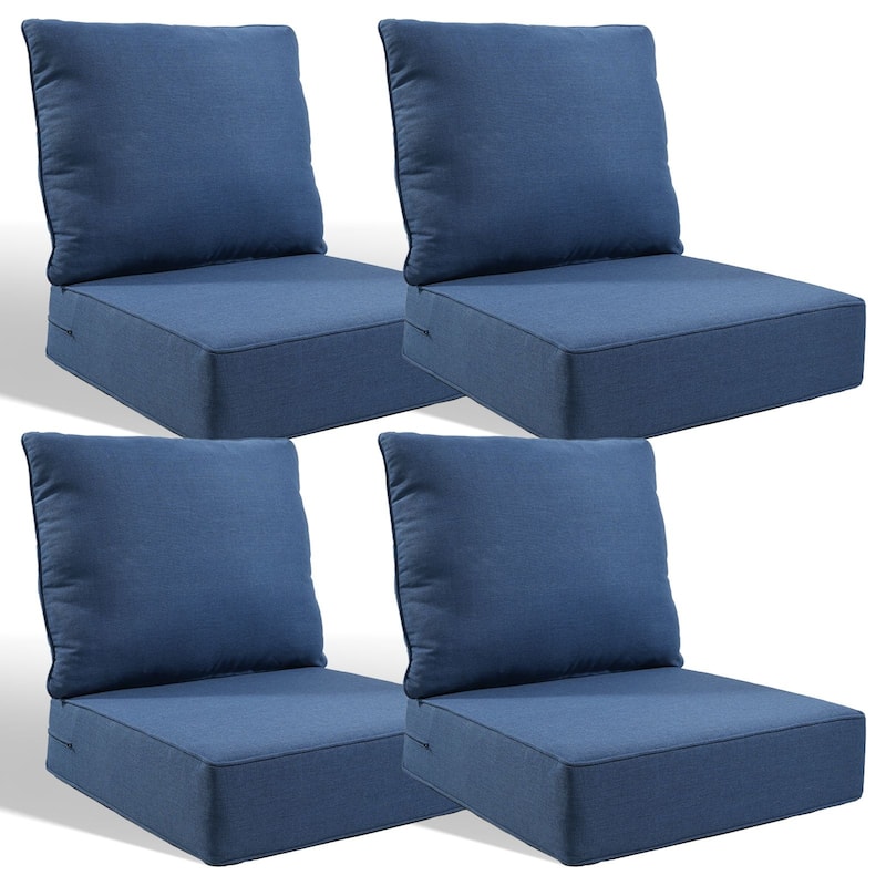 Pocassy 24x24x6 Inch Thick Cushions Pillows Set Indoor Outdoor Deep Seat Water & Fade Resistant - Blue Cushion - 4 Set Seat & Back Cushion