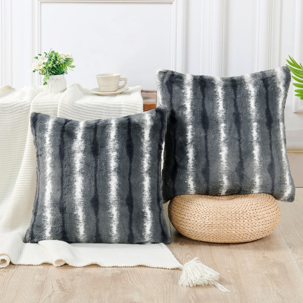 Amanda Stripe fauxfur Throw Pillow Covers Set of 2, NO INSERT
