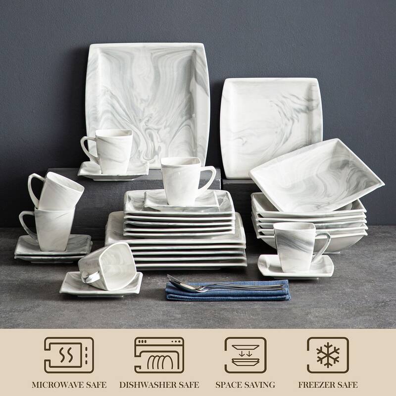 MALACASA Blance 30-Piece Square Dinnerware Set (Service for 6)