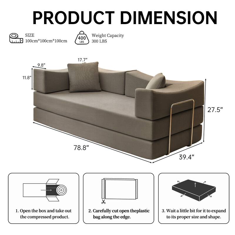 2-in-1 Convertible Sofa Bed, Memory Foam Mattress, No Assembly, Space-Saving for Living Room, Bedroom