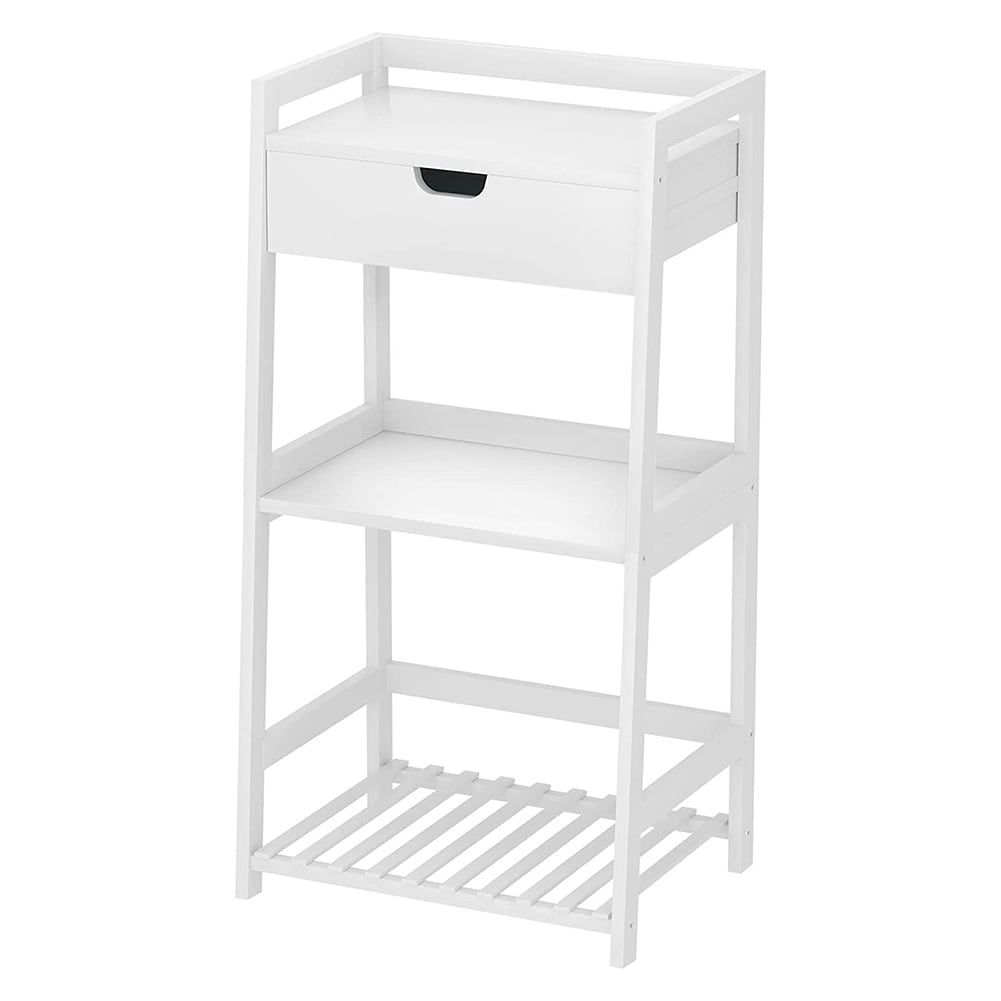 UTEX 3-Tier Ladder Shelf, Bathroom Shelf Freestanding, 3-Shelf Spacesaver  Open Wood Shelving Unit, Ladder Shelf (White)