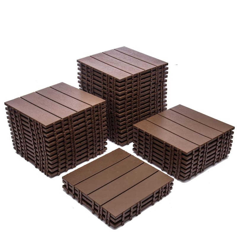 76-Pack 11.42"x11.42" Interlocking Deck Tiles - 68.80 Sq.Ft 3D Wood Grain Plastic Flooring for Outdoor Use