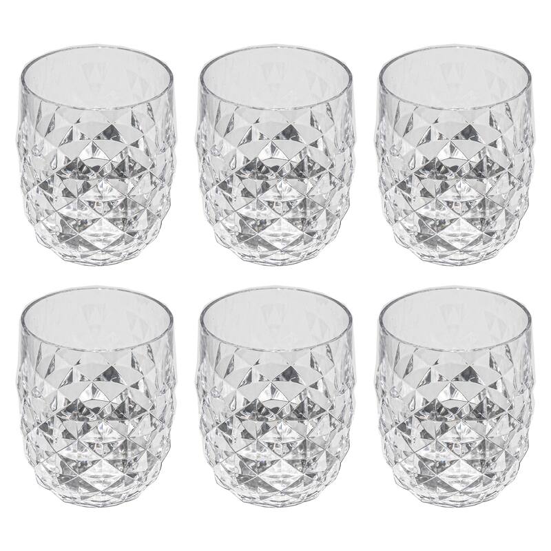 Abode Homewares Diamond Cut Acrylic Stemless Wine Glass - 15.2 oz - Set of 6 - Clear