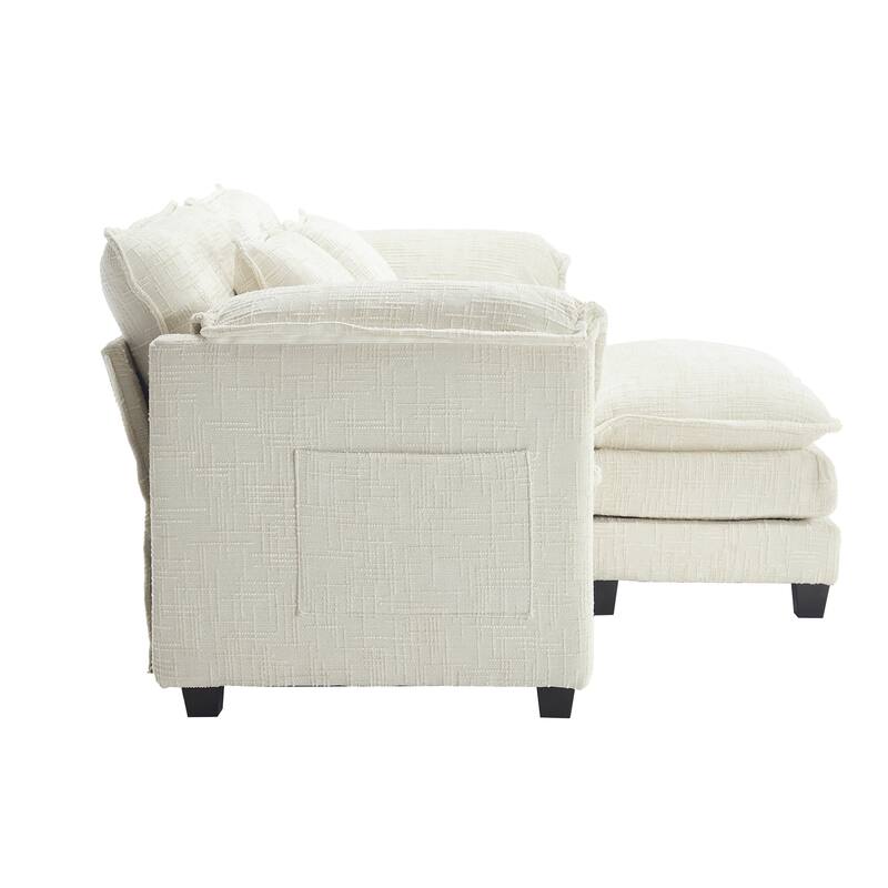 Chenille Sleeper Sofa Bed Deep Seat Loveseat Sectional Couch with Ottomans Chaise Lounge, Detachable Armrests and Side Pockets