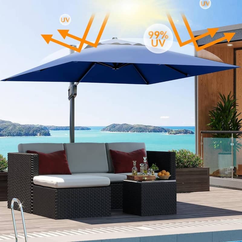 10' x 10' Cantilever Patio Umbrella with Weighted Base for Backyard, Deck, Pool - Blue