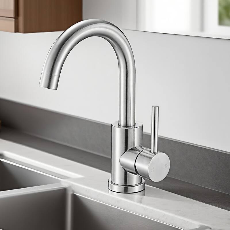 Silver Stainless Steel Kitchen Faucet with 360 Rotating High-Arc Spout - 7.20 x 1.97 x 11.61 inch