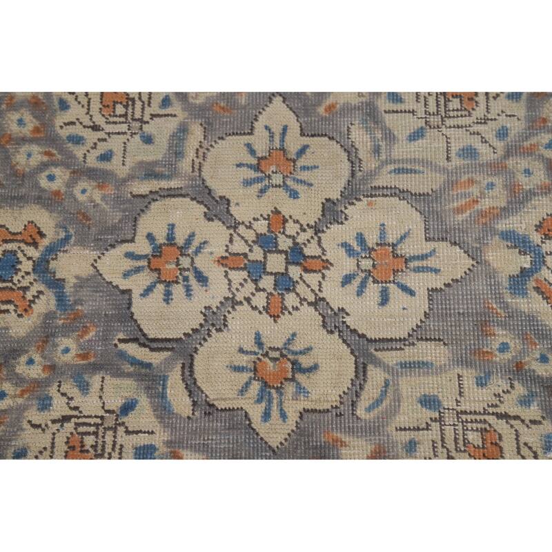 Light Blue Floral Tabriz Persian Area Rug Hand-Knotted Wool Carpet - 6'5"x 9'5"