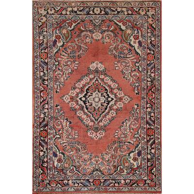 Floral Mahal Persian Vintage Area Rug Hand-Knotted Wool Carpet - 4'1" x 6'3"