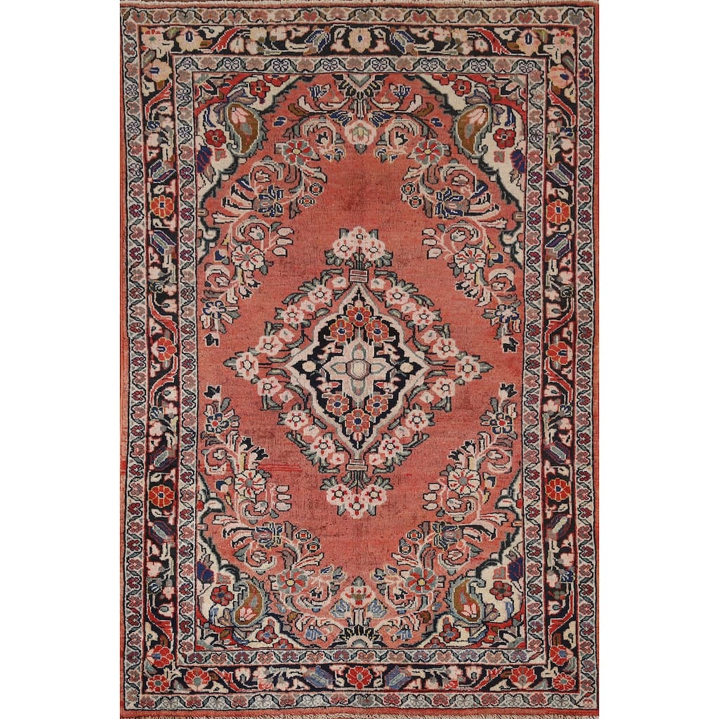 Floral Mahal Persian Vintage Area Rug Hand-Knotted Wool Carpet - 4'1" x 6'3"
