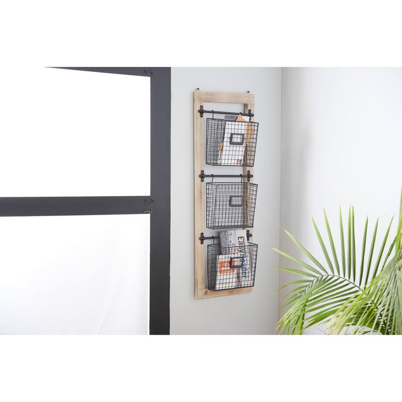 Black Metal Wire 3 or 2 Slot Magazine Rack Holder with Suspended Baskets and Label Slots