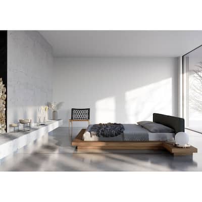 Worth Cal King Bed in Soft Carbon Fabric and Walnut
