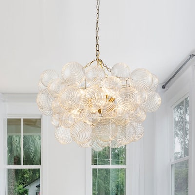 Luxury Ribbed Glass Globe Cluster Bubble Chandelier - Brass, Nickel