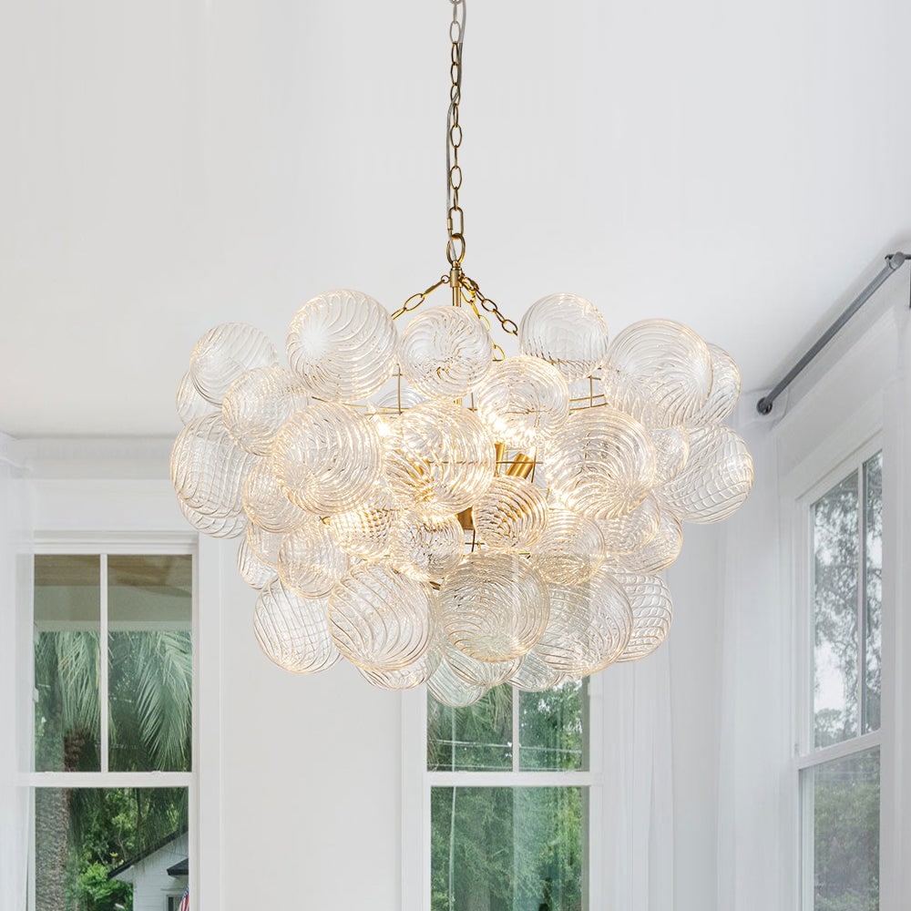 Luxury Ribbed Glass Globe Cluster Bubble Chandelier - Brass, Nickel
