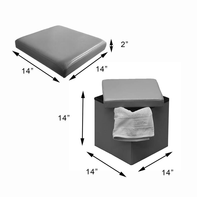 2-in-1 Foldable Faux Leather Pouffe Storage Cube and Ottoman