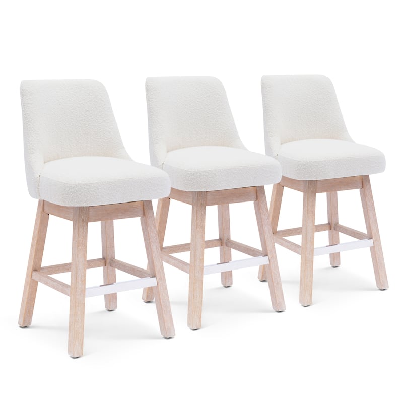 Boucle Polyester Upholstered Swivel Counter Stool - Foot Glides (Set of 3)