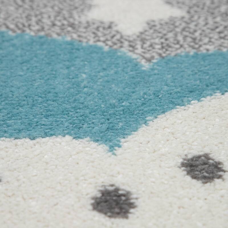 Kids Rug for Nursery with Cute Elephant and Cloud Motif in Grey
