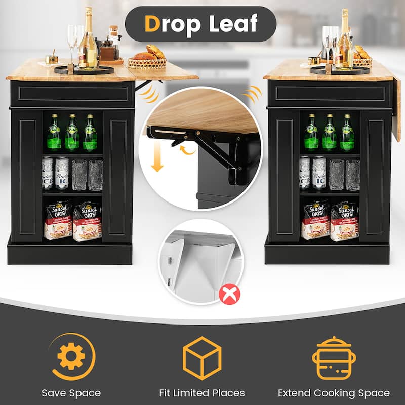 Gymax Large Kitchen Island Drop Leaf Breakfast Bar w/ Wood Top Shelves