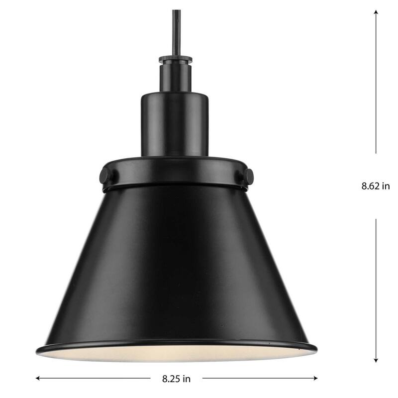 Hinton Collection One-Light Matte Black Modern Farmhouse Pendant - 8.25 in x 8.25 in x 8.62 in