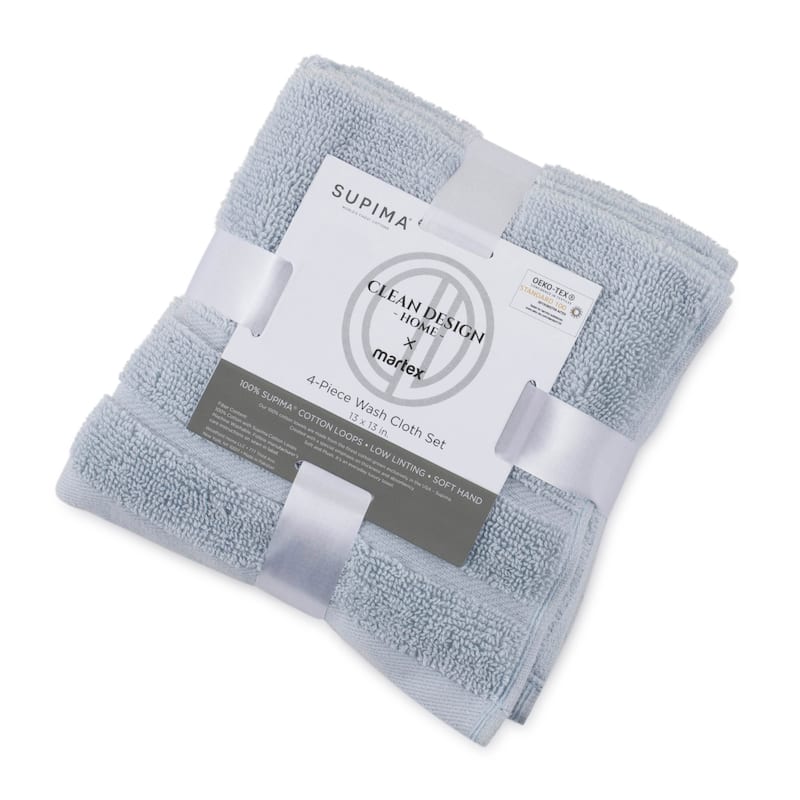 Clean Design Home x Martex Solid Supima 4-Pack Blue Wash Towel Set