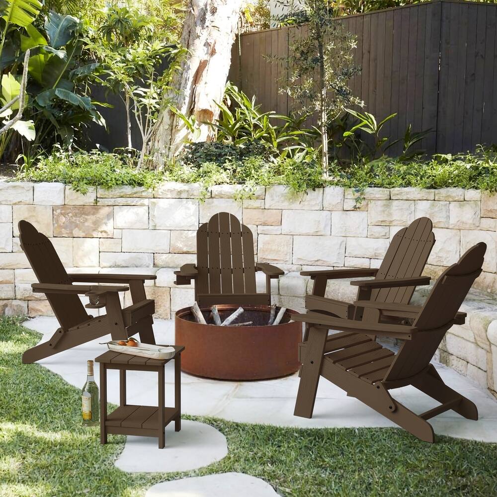 Foldable HDPS Plastic Weather Resistant Outdoor Patio Folding Adirondack Chairs With Cup Holder Set of 4 - 35"D x 30"W x 36.2"H