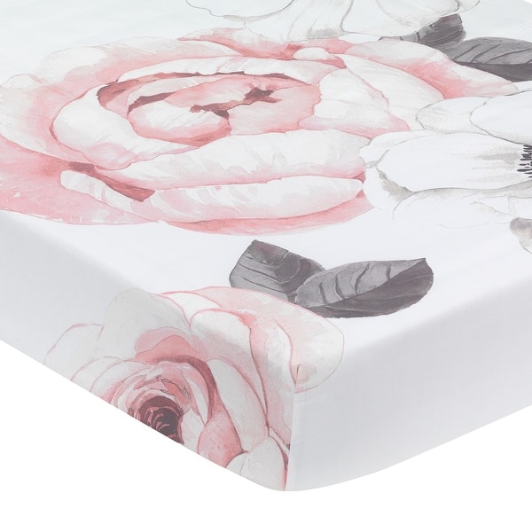 slide 2 of 6, Lambs & Ivy Floral Garden Pink/White Watercolor Cotton Baby Fitted Crib Sheet