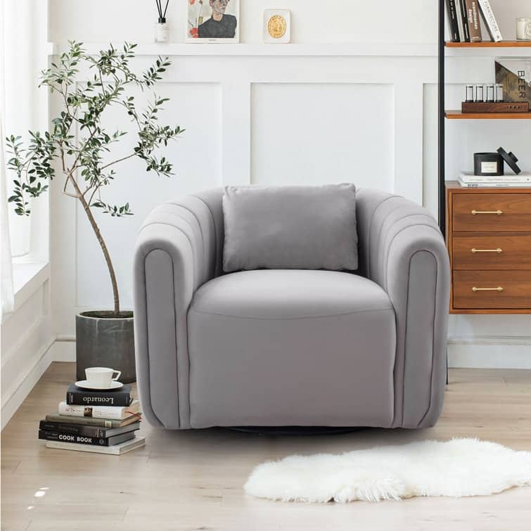 Ebello Oversize Velvet Swivel 360° Rotation Barrel Comfy Round Armchair With Pillow For Living Room Bedroom