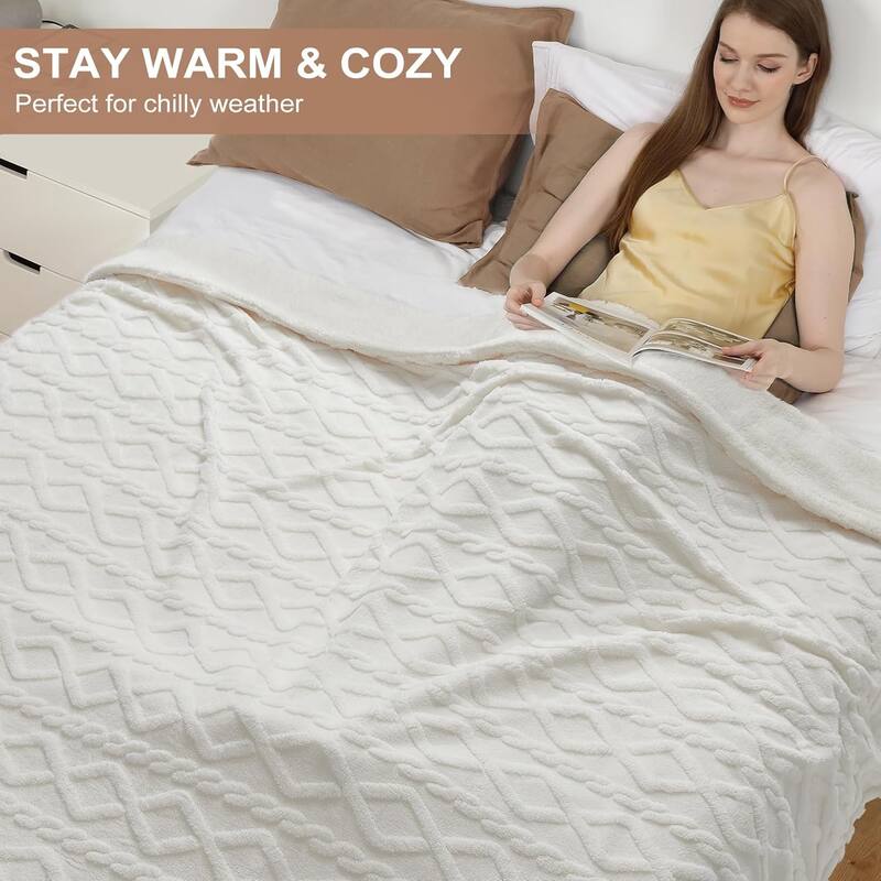 Heated Throw Blanket - Thick Tufted Sherpa Electric Blanket Throw with 10 Heating Levels and 10 Time Settings