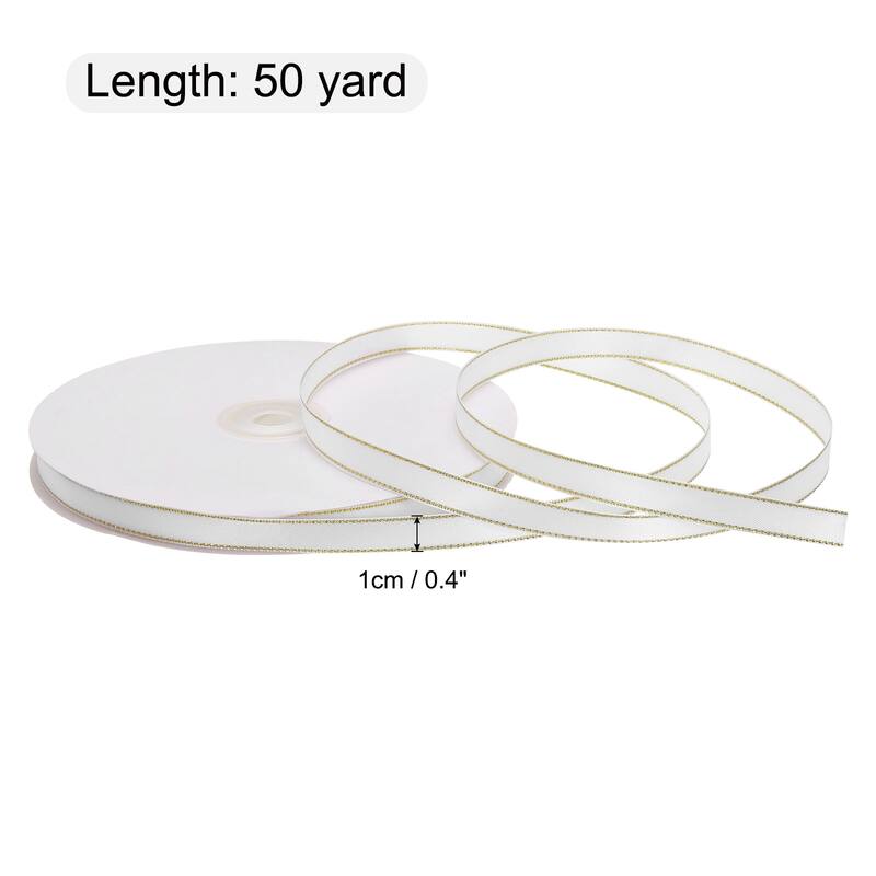 50 Yards 0.4 Inch Satin Ribbon Gold Edges Double Faced Ribbon Bow - 50 Yards - Original White